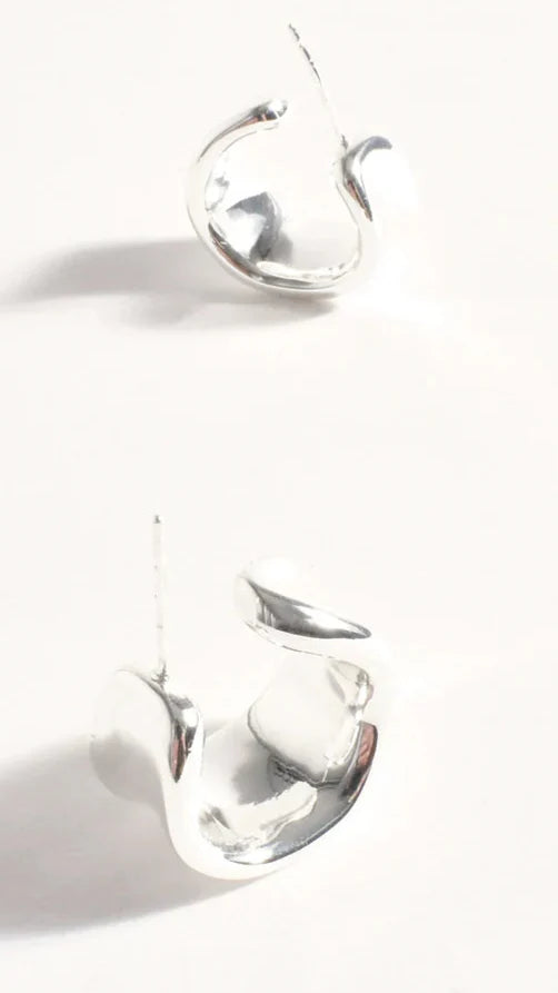 Rolled Edge Mini Wide Hoops - Silver