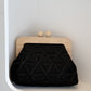 Tara Diamond Weave Timber Clutch - Black