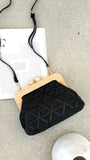 Tara Diamond Weave Timber Clutch - Black