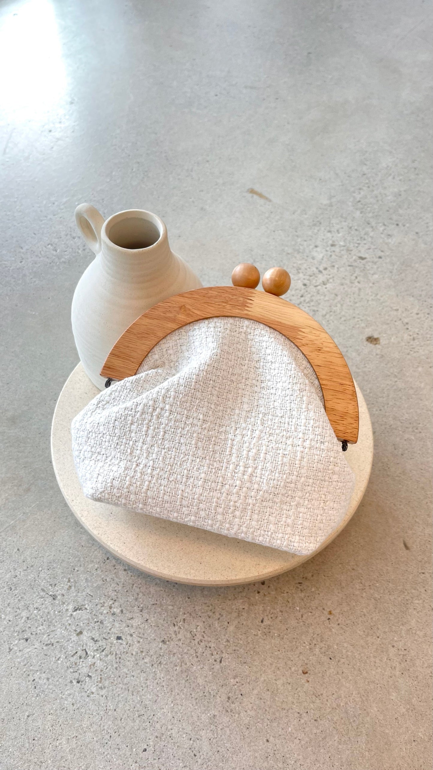 Etta Tweed Timber Frame Clutch - White