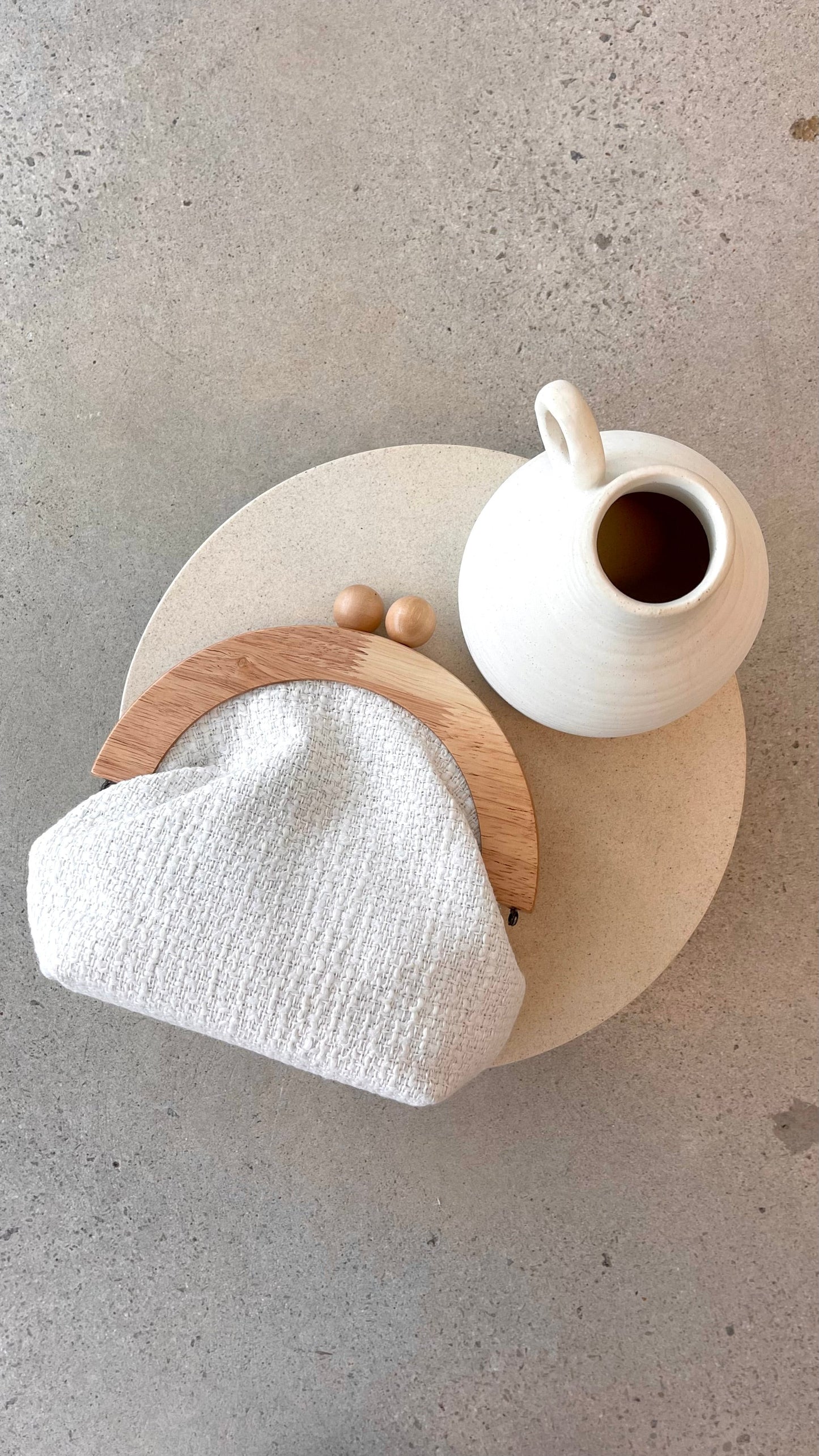 Etta Tweed Timber Frame Clutch - White